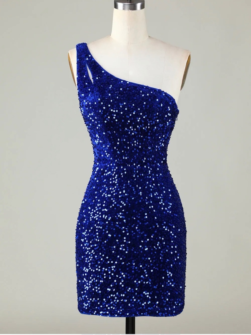 One-Shoulder Sequin Mini Dress in Cobalt Blue